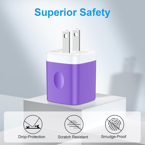 USB-A Wall Plug Charger Purple for Google Pixel 8a 8 7 Pro,Samsung Galaxy A55/A15/A53,S24/S23/S22/S21,2-Pack USB Power Adapter Charging Cube Brick...