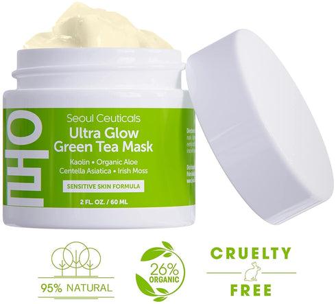 SeoulCeuticals Korean Skin Care Face Mask for Sensitive Skin - Korean Skincare Green Tea Wash Off Masks - K Beauty Face Masks - Aloe Vera Mask + C...