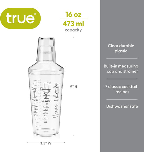 True Maraca Cocktail Shaker with Built In Strainer, Drink Mixer with 7 Classic Drink Recipes & Measurements, Perfect for Game Nights, BBQ, House P...