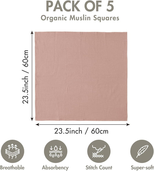 Muslin Receiving Blankets, Neutral Blanket Swaddling for Newborn Boys and Girls, 5 Pack Breathable and Skin-Friendly Swaddle Wrap for Infant Baby ...