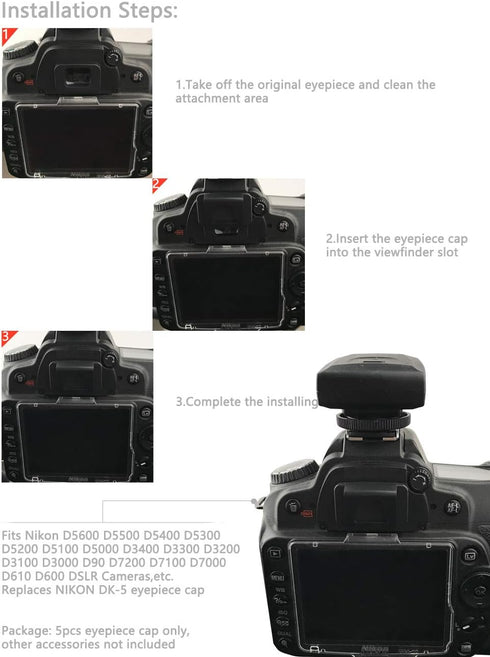 VKO Eyecup/Viewfinder DK-5 Eyepiece Cap Replacement for Nikon D5600 D5500 D5300 D5200 D5100 D3500 D3400 D3300 D3200 D3100 D7200 D7100 D7000 D610 D...