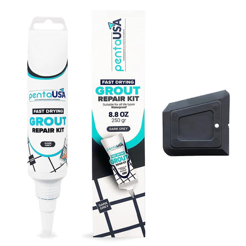 PentaUSA Tile Grout Repair Kit - Dark Grey Grout Filler, Triple Protection, Fast Drying Formula Restores and Renews Grout Lines with Grout Float (...
