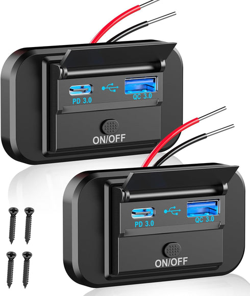 12V USB Outlet 2 PCS, Qidoe PD 20W Type-C and 18W QC3.0 USB Port Surface Mount Car Charger Socket 12V Power Outlet with Button Switch Waterproof 1...