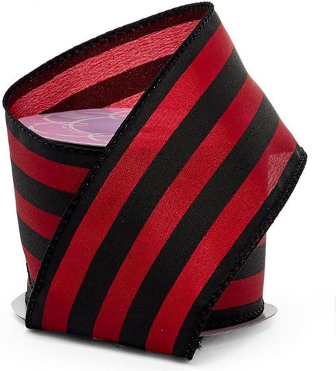 2 1/2" X 10 Yards Black/Red Carnival Stripe Wired Ribbon Halloween...
