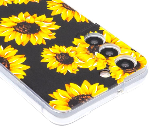 Phone Case Compatible with Galaxy S22 Case,Black Sunflower Pattern Cute Floral Case Soft TPU Back Cover for Samsung Galaxy S22 6.1 Inch...