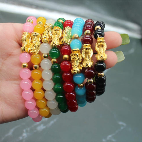 Fuqimanman2020 8 Pcs Feng Shui Bracelets Pixiu Wealth Luck Jade Beaded Bracelet for Women Men Chinese Traditional Lucky Jewelry Attract Wealth Goo...
