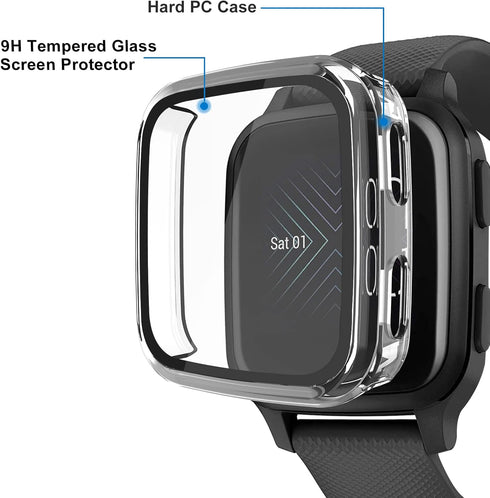 2 Packs Case Compatible with Garmin Venu Sq Screen Protector Built in 9H Tempered Glass, NAHAI Hard PC Cover Bumper All Around Anti-Scratch Shell ...