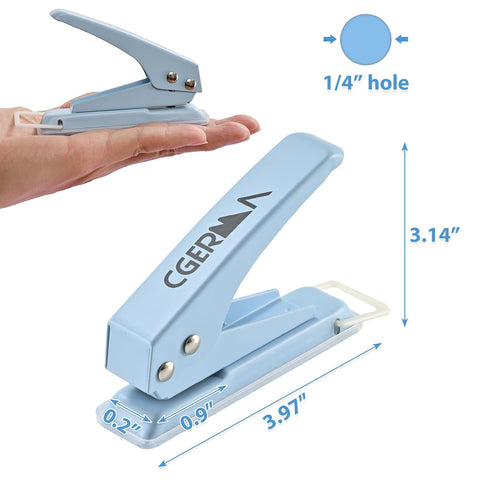 Single Hole Puncher,1/4" Hole Punch,50% Labor Savings, Heavy Duty Hole Puncher, Paper Punch, 15 Sheet Capacity, Metal Hole Puncher for ID Card, Ch...