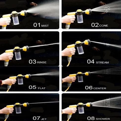 Water Hose Nozzle 8 Spray Patterns Spray Nozzle High Pressure Garden Foam Gun Hose Nozzle with Built-in Soap Dispenser - Yellow...