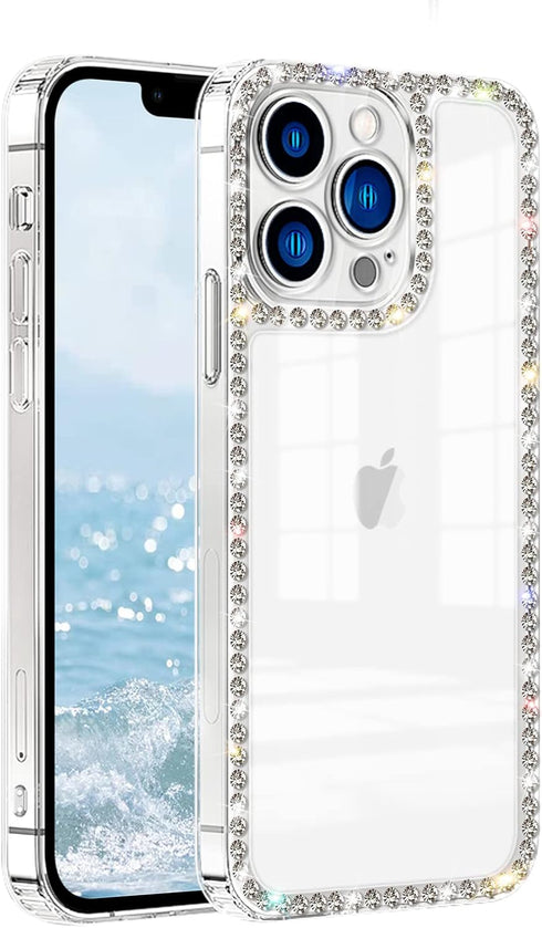 Compatible with iPhone 13 Pro Max Clear Case Cute for Women Girls Bling Diamond Glitter Rhinestone Sparkle Shiny Bumper Design Soft Silicone Luxur...