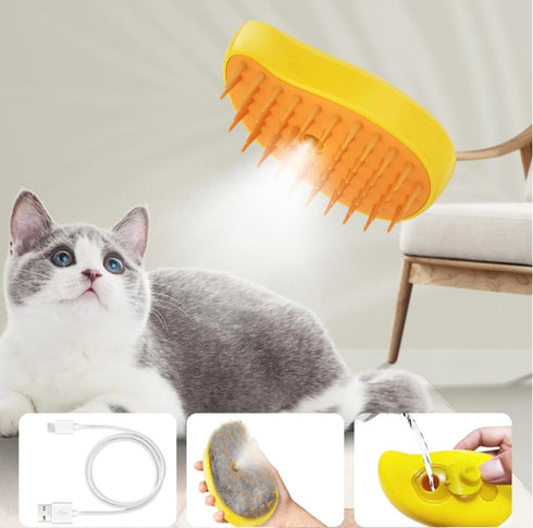 Pet Brush Steamer Comb for Cats and Dogs Multifunctional 3 in 1 USB Rechargeable Massage Hair Cleaning Grooming Steam Brush, yellow...