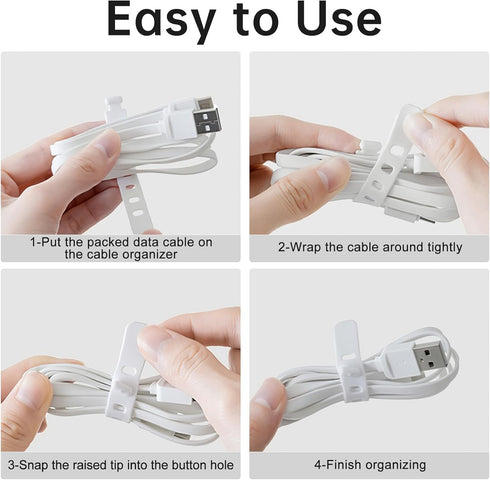 White Plastic Cable Organizer Box with Adjustment Compartments, Stackable Desk Accessories Storage Case with 7 Wire Ties for Drawer Supplies, Stat...