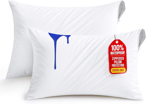 Utopia Bedding Waterproof Pillow Protectors Zippered King Size (2 Pack, White), Zippered Pillowcases, Bed Bug Proof Pillow Encasement Covers 20 x ...