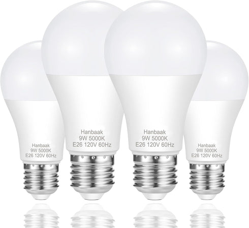 E26 LED Bulb, 60W Equivalent Light Bulb, 9W Medium Screw Base Bulb, Non-Dimmable, Daylight White 5000K 4 Packs...