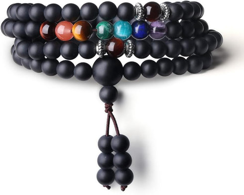 COAI 108 Japa Mala 7 Chakra Stone Wrap Bracelet Necklace...