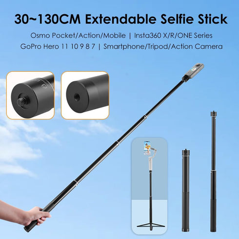 CAPART 51inch Extendable Selfie Stick for DJI OSMO Mobile 6 OM4 SE OSMO Action 4 3 Pocket 3 2, Insta360 Insta360 One X2 X3 One GO 3 2, Go Pro 11 1...