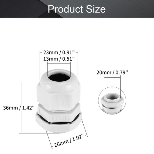 Fielect 4Pcs M20 Cable Gland Plastic Waterproof Cable Glands Joints Adjustable Connector White for 6-12mm Dia Cable...