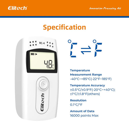 Elitech Digital Temperature Data Logger Medical Refrigerator Thermometer Vaccine Fridge Temperature Monitor, RC-4...