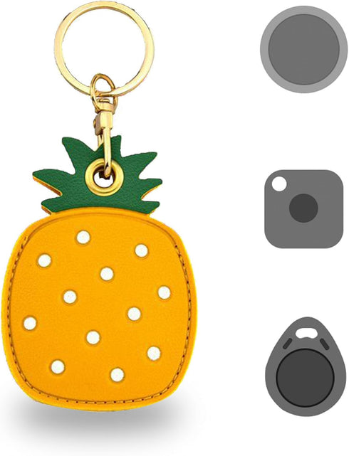 Cute Leather Keychain Case for Apple AirTag, Tile Mate, Galaxy SmartTag, eufy SmartTrack Link and Key Fob, Anti-Scratch (pineapple)...