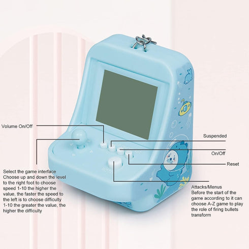 1Pc Blue Micro Player Mini Arcade Machine with Keychain, 26 Classic Game Modes Support Music Mini Building Block Game Console Plug and Play Video ...