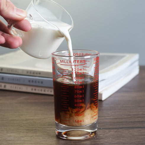 BCnmviku Measuring Cup Shot Glass 4 Ounce/120ML Liquid Heavy High Espresso Glass Cup Black Line (1, Red)...