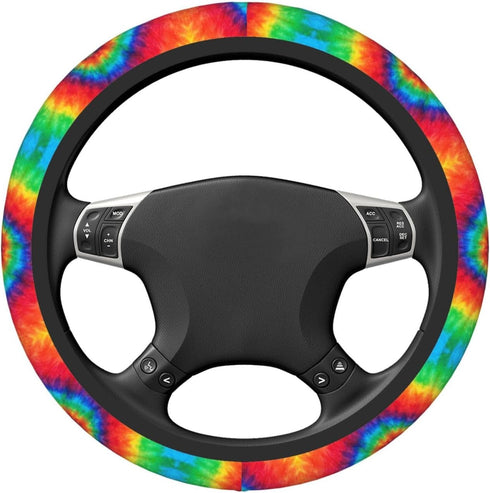 Spiral Rainbow Tie Dye Auto Car Steering Wheel Cover Universal 15 Inch Neoprene Interior Decor Protection Accessories...
