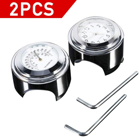 VGEBY Motorcycle Handlebar Clock, 7/8" 1" Motorcycle Handlebar Dial Clock & Thermometor Waterproof Glossy for Cruiser Chopper(Pack of 2)...