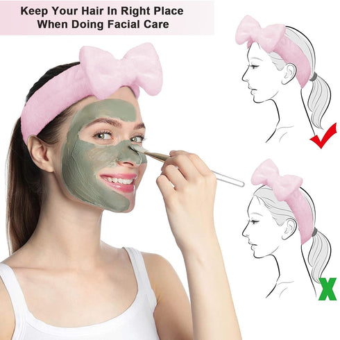 4 Pack Skincare Headband Bow Microfiber Spa Facial Headband for Women Makeup Head Band Coral Fleece Hair Band for Washing Face, Shower...