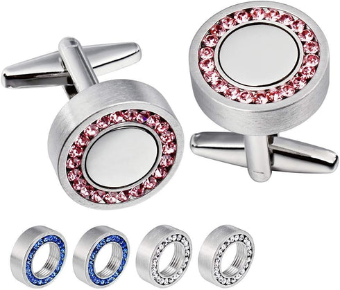 Mens Cufflinks for Tuxedo Shirts with 3 Pairs Removeable Crystal Cap Crystal for Men - Pack in a Elegant Box...