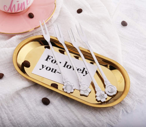 8Pcs 4.9 Inch Flower Stainless Steel Friut Forks Small Pickle Forks Dessert Cake Forks Salad Bistro Cocktail Fork Two Prong Dinner Appetizer Fork ...