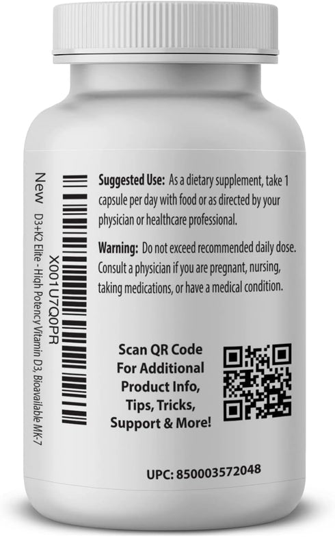D3 + K2 Elite – Vitamin D3 + Vitamin K2 – 60 Day Supply – High-Potency, Bioavailable MK-7...