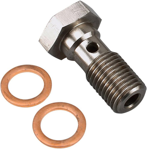 Universal Stainless Steel M10x1.0 Metric Thread Turbo Brake Line Banjo Bolt with Copper Washers, Single Banjo Bolt 24mm Length...