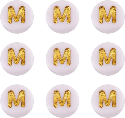Cheriswelry 50g/360pcs Flat Round Letter Alphabet Beads with Gold Letter M Acrylic Disc Coin Pony Bead Spacers for Jewelry Kandi Bracelet Necklace...