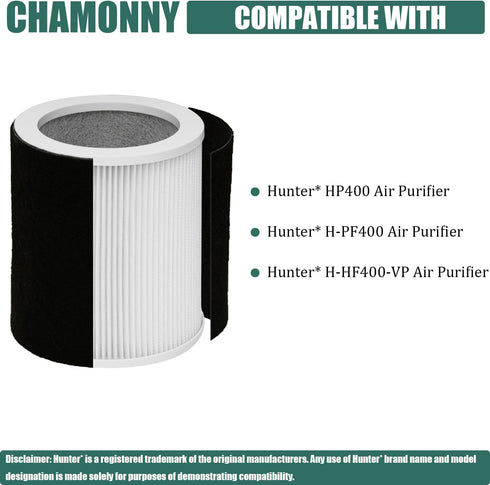 H-HF400-VP Filter Replacement, Compatible with Hunter H-HF400-VP, H-PF400 and Hunter HP400 Cylindrical Tower Air Purifier, 1 True HEPA Filter + 4 ...