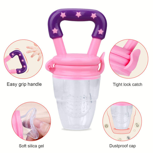 Baby Food Feeder 3 Pack Silicone Fruit Pacifier Teething Reusable Pouches Pacifier Pink by Mluchee(S,M,L)...