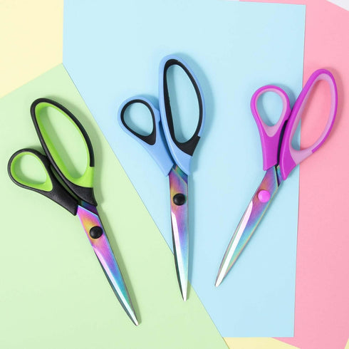 8.5" Scissors All Purpose, Multipurpose Scissors 3 pack Bulk Ultra Sharp Blade Shears, Comfort-Grip Sturdy Scissors for School Office Home Sewing ...