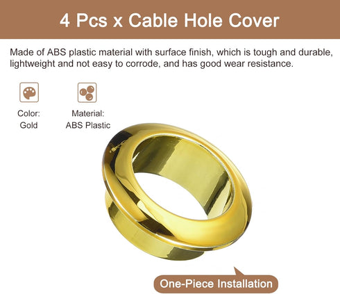 uxcell 4Pcs Cable Hole Cover, 1 inch(25mm) ABS Office Desk Cable Wire Cord Grommet Cable Cord Organizer for Office Desktop Wire, Gold...