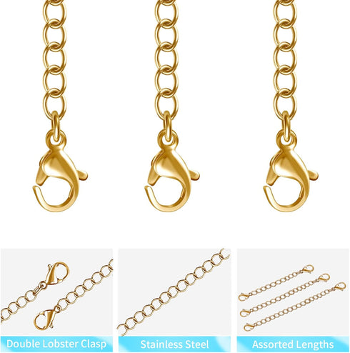 12 PCS Necklace Extenders - Stainless Steel Necklace Extension Chain for Jewelry, Bracelets & Anklets (1"-6" Lengths, Gold)...