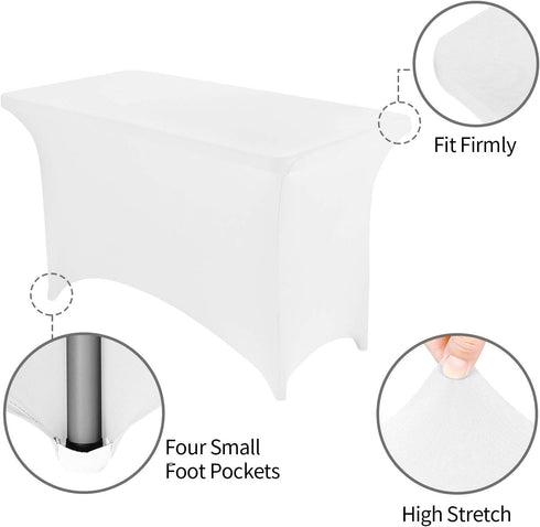 Peomeise 4FT Spandex Table Cover Rectangular Stretch Spandex Tablecloth (White,4FT)...