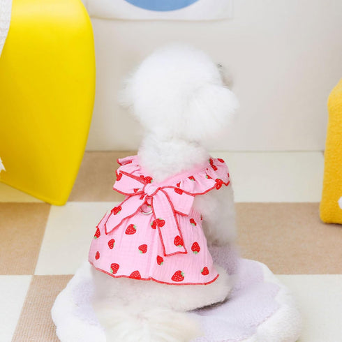Dog Dresses for Small Dogs Girl female Dog Clothes Cat Clothes Cat Dress Cute Cotton extra small Summer clothes Bow Decor Printed Strawberry Dog B...