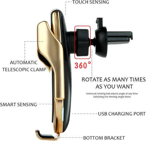 Wireless Car Charger,Mobile Phone Holder with Automatic Clamping,10W Qi Fast Charging,Compatible with iPhone 12/12 Pro Max/12 Mini/11,Galaxy S21/S...
