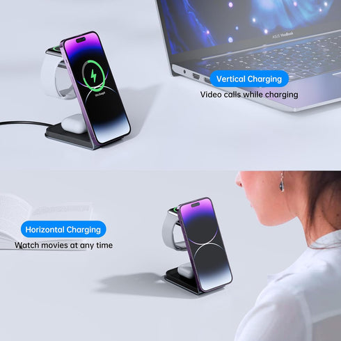 Magnetic Wireless Charger for iPhone, iWatch Charger Compatible with S2-S9,3 in 1 Wireless Charging Station Compatible with iPhone15/14/13/12 and ...