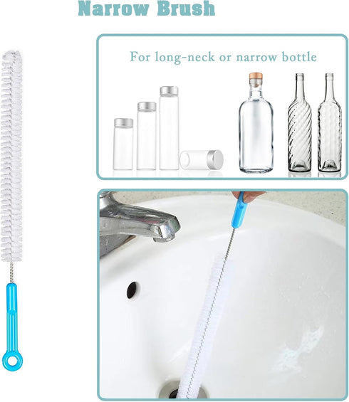 5 Pack Bottle Cleaner Brush, Straw Cleaner Brush, Water Bottle Brushes, Bong Brush, Bottle Cleaner for Washing Narrow Neck Beer Bottles, Wine Deca...