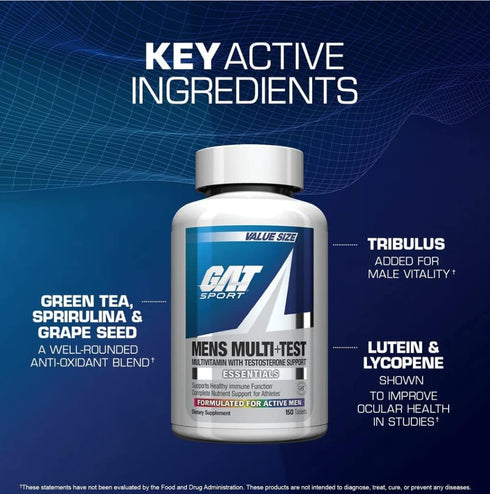 GAT SPORT Men's Multi + Test, Premium Multivitamin Tablets (60 Count)...