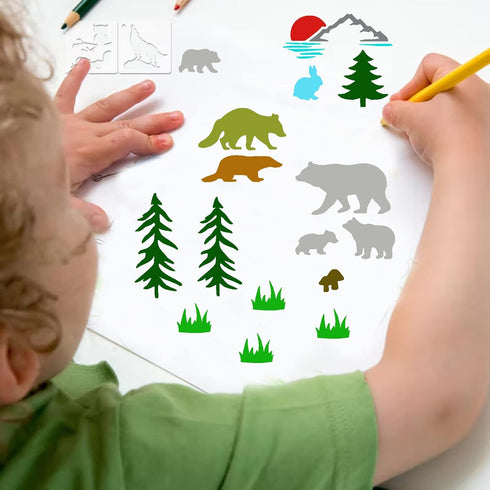 65 Pieces Animal Stencils for Painting, Small Reusable Deer Bear Stencil Template Tree Bee Bird Mountain DIY Craft Paint Stencils for Painting on ...