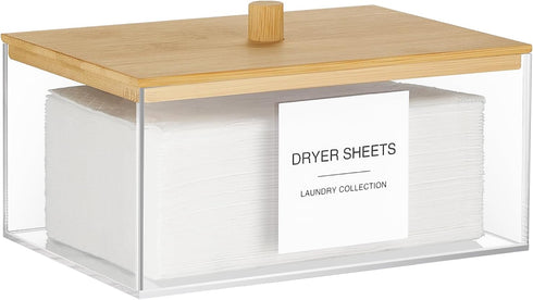 Acrylic Dryer Sheet Holder with Lid, Clear Laundry Sheets Container with 27 Labels, Laundry Pods Storage for Laundry Room Organization...