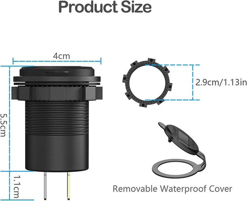 MOTONG Waterproof 12V QC3.0 Power Outlet Charger, QC3.0 USB A & PD Type C Car Socket Power Charger Power Socket Port for Car Marine Boat RV Truck...