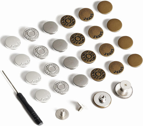 24 Sets Button Pins for Jeans, No-Sew Nailess Removable Instant Jean Button Pins for Pants, Reusable and Adjustable - Removable Screwdriver Includ...