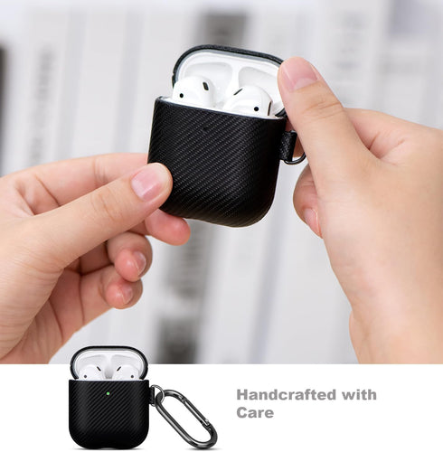 LOPIE Carbon Fiber Texture Case for AirPods 2nd Generation with Cleaner Kit - Vegan Leather Case Cover for AirPods 2nd / 1st Gen (2019/2016), Prot...