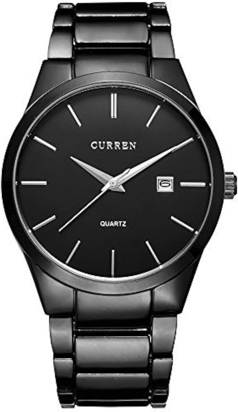 CURREN Men's Watches Classic Black/Silver Steel Band Quartz Analog Wrist Watch with Date for Man...